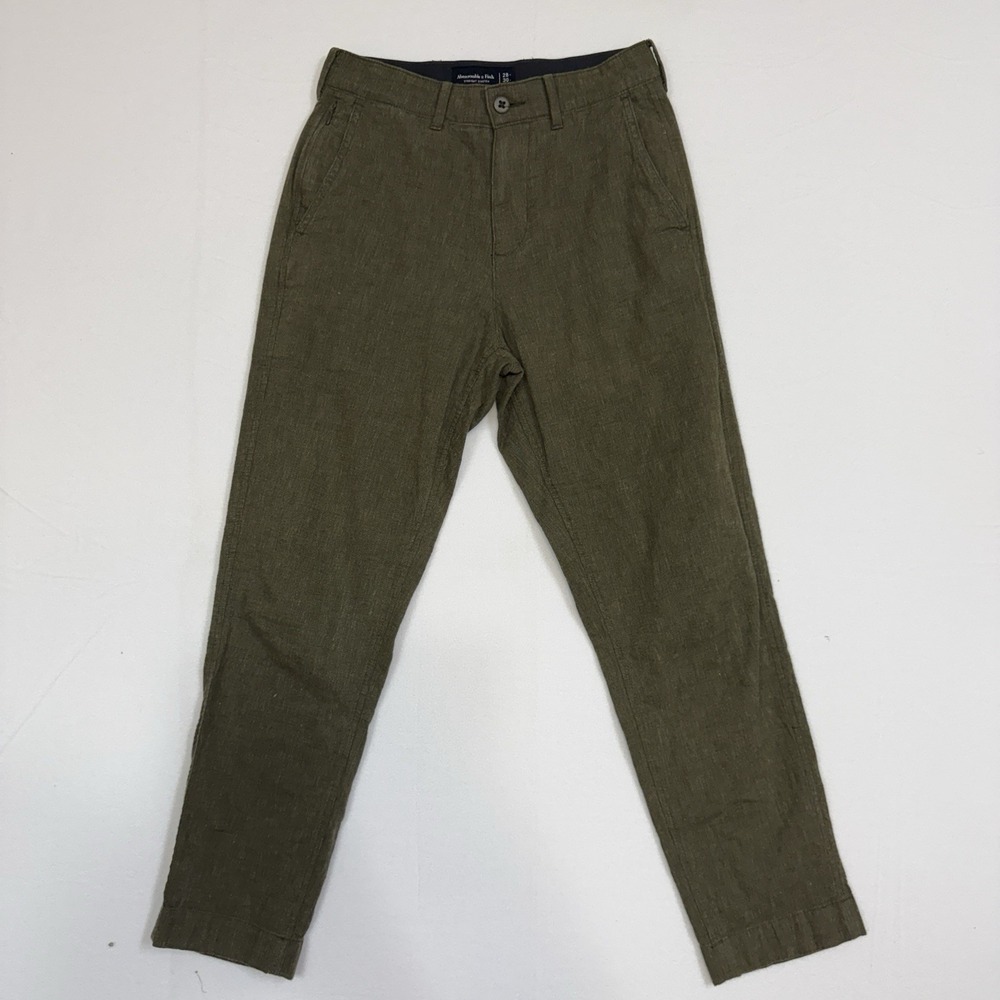 Abercrombie & Fitch Linen Blend StraightStretch Pants Men 28x30 OliveGreen Chino